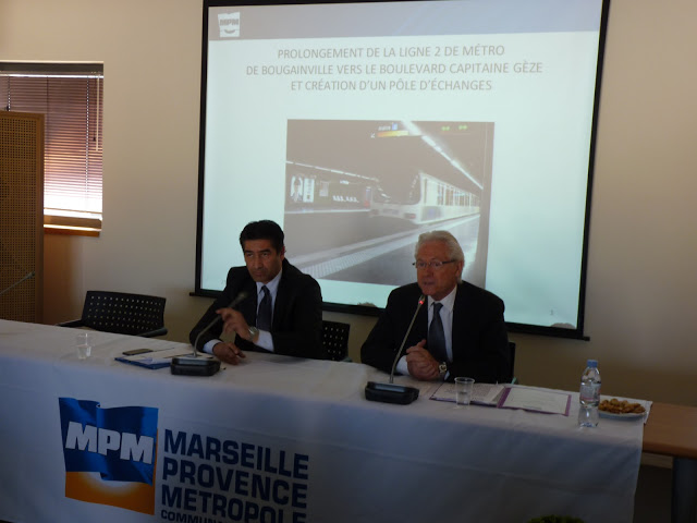 Karim Zéribi, président de la RTM et Eugène Caselli, président de MPM ont présenté le projet de prolongement de la ligne 2 du métro de Bougainville jusqu'au boulevard Capitaine Gèze (Photo P.M.C.)