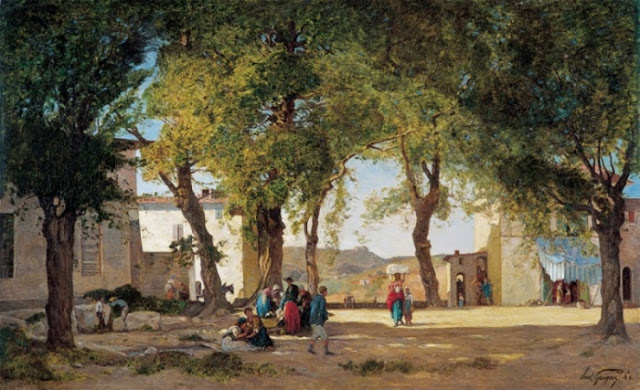 Paul Guigou, Place Saint-Paul-Lez-Durance, 1864, Huile sur toile 72 x 116 cm (crédit : Jean Bernard).