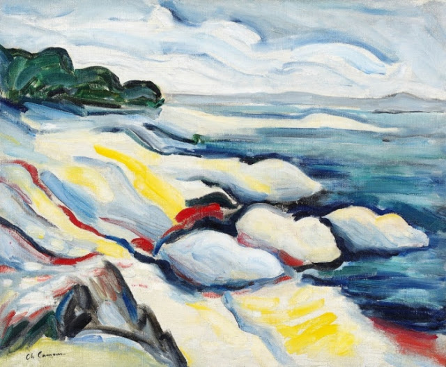 Charles Camoin, Rochers en bord de mer en Corse, 1905, Huile sur toile, 60 x 73 cm (crédit : Jean Bernard).