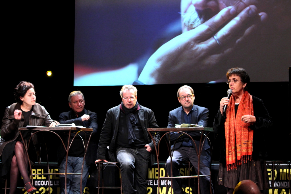 L'équipe de Babel Med - Aïcha Sif, Conseillère régionale, Présidente de la commission culture de la Région Paca-Bernard Aubert, directeur artistique, Sami Sadak Ethnomusicologue, Conseiller artistique et Florence Chastanier, Dock des Suds (Photo Philippe Maillé)