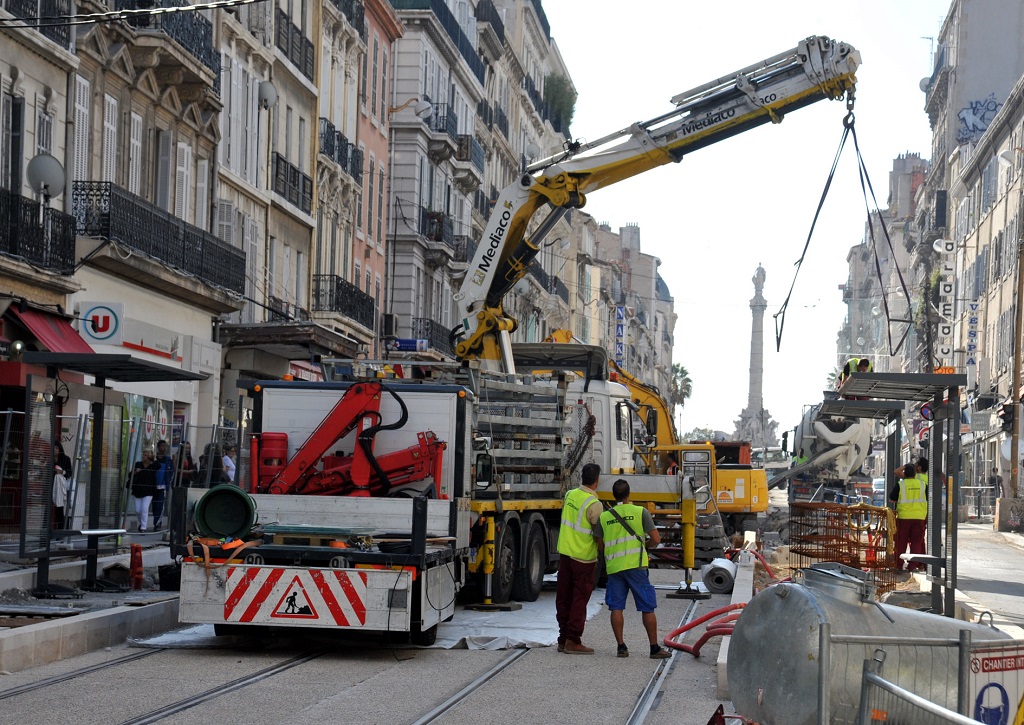 Chantier du tramway de la rue de Rome (Photo Stéphane Clad)