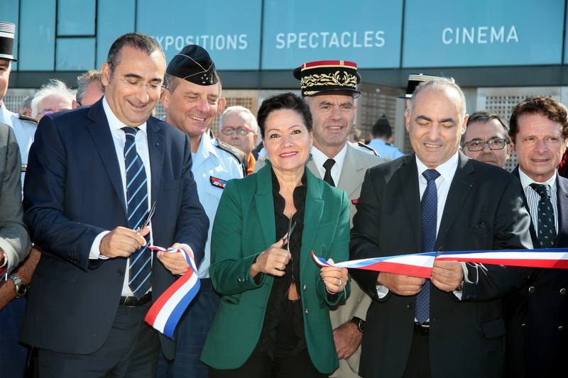 Inauguration de la journée par la maire de secteur, Lisette Narducci, Marc Labouz, directeur de la Police municipale de Marseille, Laurent Nunez, préfet de police, Pierre-Marie Bourniquel, directeur départemental de la sécurité publique des Bouches-du-Rhône (Photo Robert Poulain)