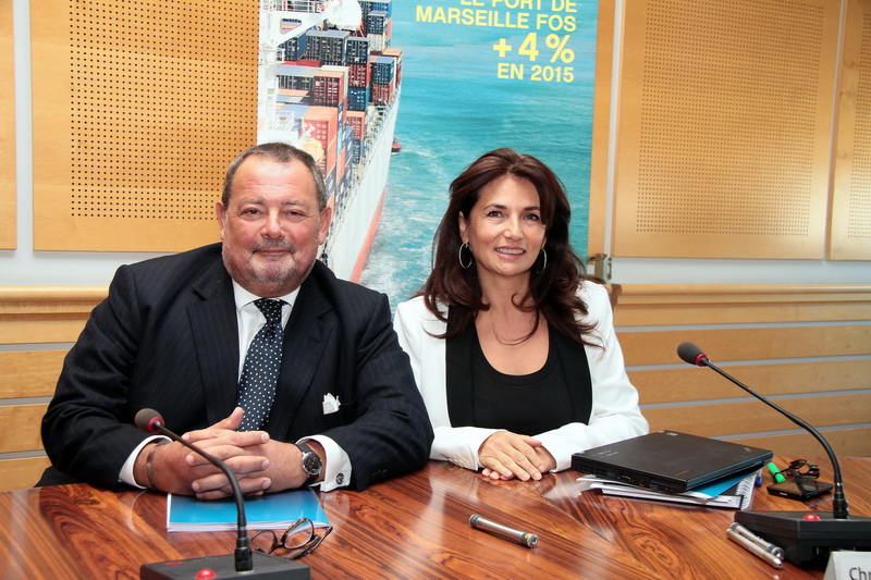 Jean-Marc Forneri, président du Conseil de surveillance du Grand Port Maritime de Marseille GPMM) et Christine Cabau Woerhrel viennent de présenter le bilan 2015 de Marseille Fos (Photo Robert Poulain)
