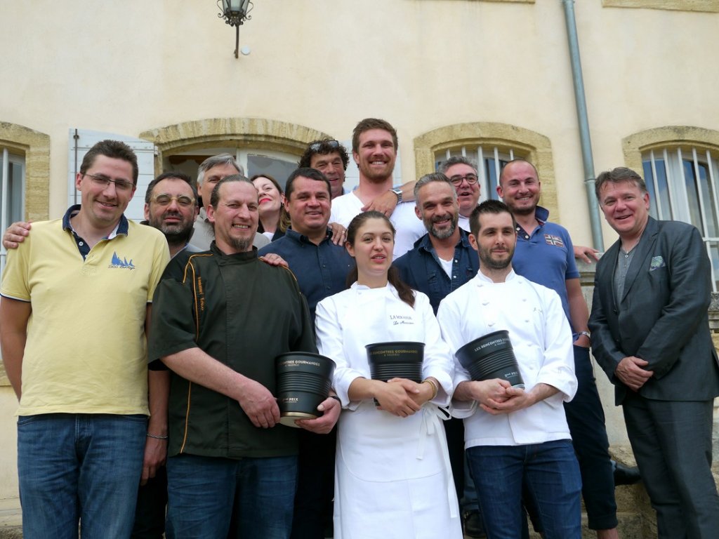 De g. à dr. Julien Roucheteau, Dimitri Kutchenbrod, Manuel Amoros caché par Emmanuel Leblay, Olga Bibiloni, Laurent Bréchet, Patrick Cubaynes, Rémy Martin, Séverine Sagnet, Philippe Bas, Patrice Robail, Jérôme Nolin, Julien Bréchet et Christophe Guèze (Photo M.E.)
