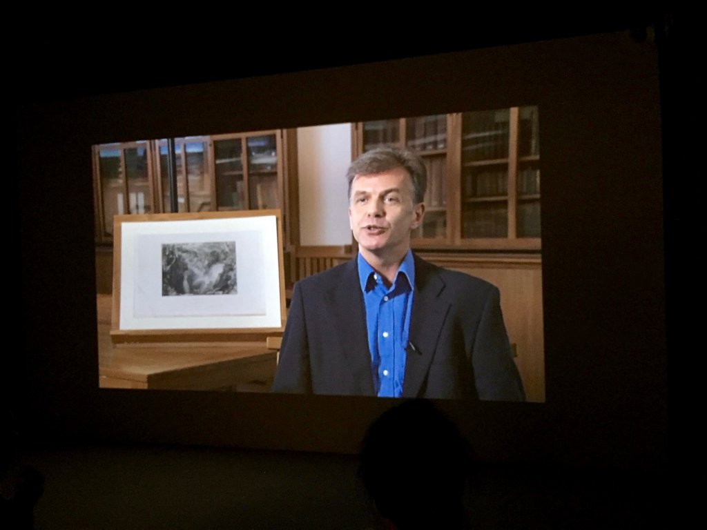 Ian Warrel, le commissaire de l’exposition est aussi au générique des extraits du film documentaire J.M.W. Turner réalisé en 2010 par Alain Jaubert pour Arte (Photo M.E.)