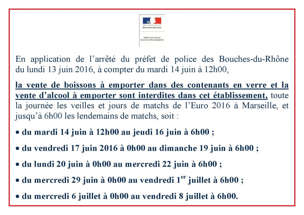 Affiche d'interdiction de vente d'alcool à emporter