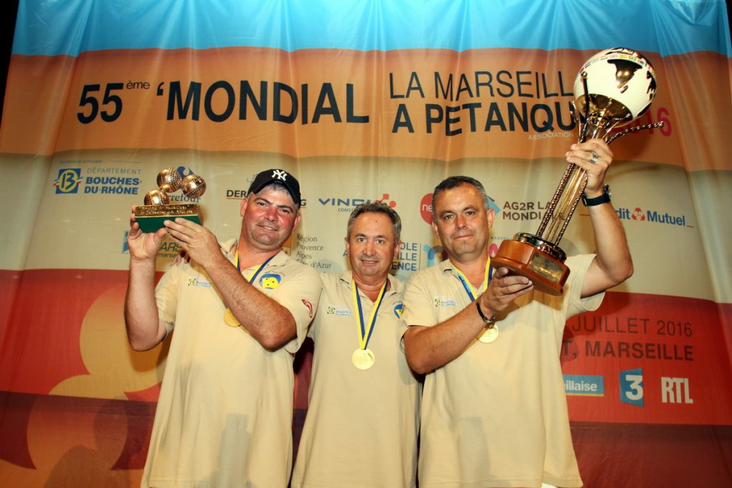 La 55e finale du Mondial remportée par les girondins Jean-Charles Dugeny Thierry Grandet et Didier Chagneau (Photo Robert Poulain)
