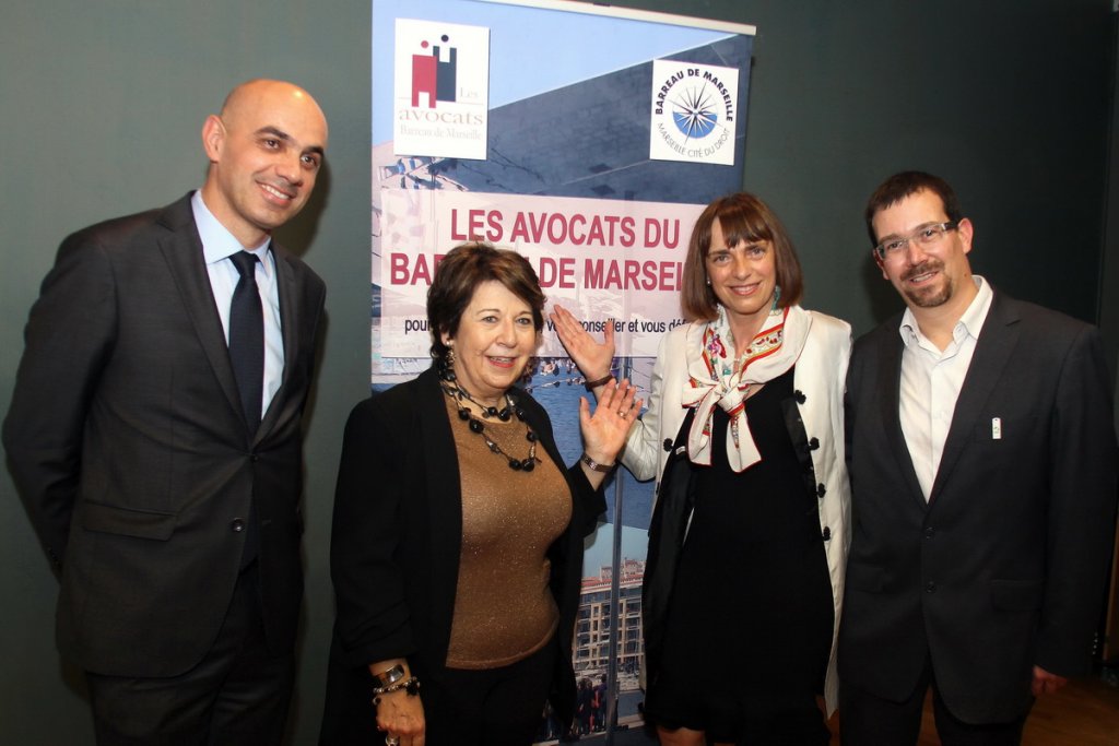Corinne Lepage reçue à la Maison de l'Avocat à Marseille entourée de Fabrice Giletta, Geneviève Maillet et Nicolas Imbert (Photo Robert Poulain)