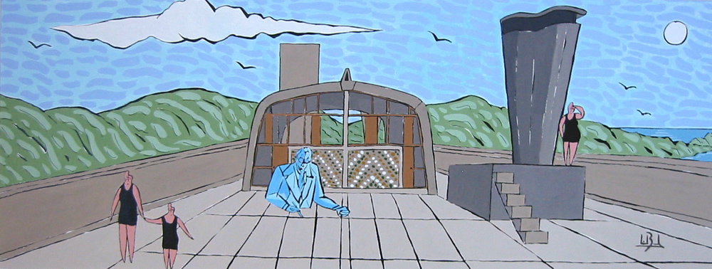 Lionel Borla "Veilhan au Corbu" 25x65 cm gouache et encre de Chine