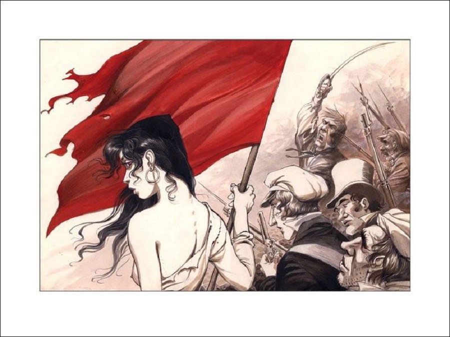 Le drapeau rouge : dessin d’estampe numérotée et signée de Bernar Yslaire