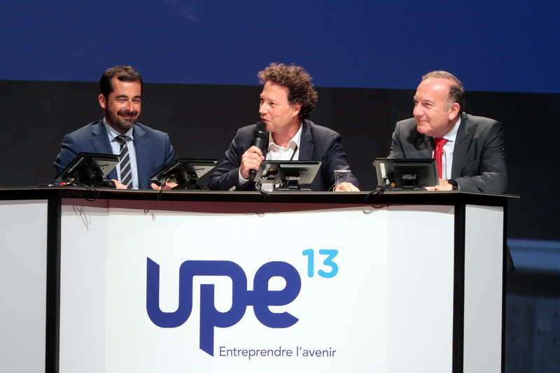 Yohan bencivenga, président de l'UPE 13, David Sussman, président de Seafoodia et Pierre Gattaz, président du Medef (Photo Robert Poulain)