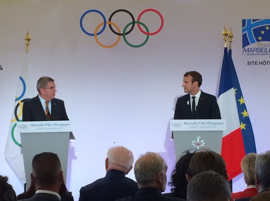 Thomas Bach et Emmanuel Macron (Photo Mireille Bianciotto) Thomas Bach et Emmanuel Macron (Photo Mireille Bianciotto)