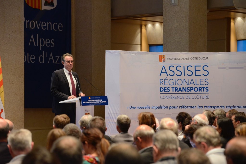 Renaud Muselier a présenté,lors d'une Conférence, les conclusions des Assises régional des transports de Paca (Photo Franck Pennant)