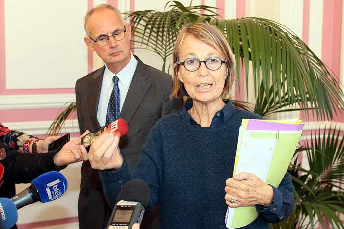 La ministre Françoise Nyssen et le préfet Stéphane Bouillon au sortir de la réunion  (Photo Robert Poulain)
