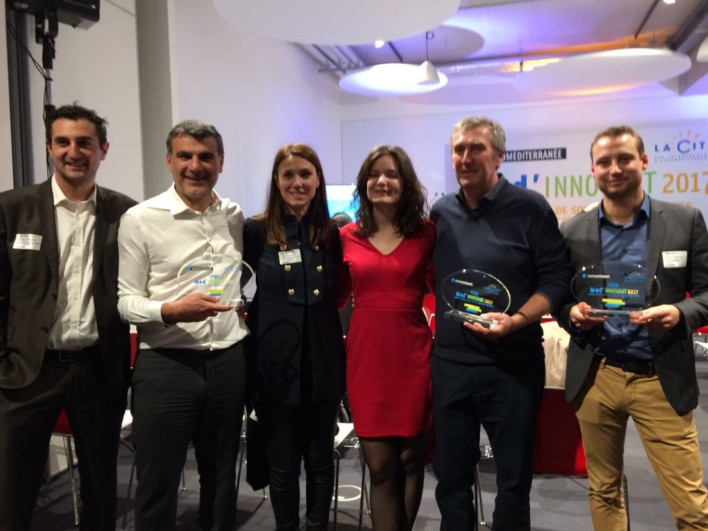 Mathieu Destrian de Intellinium - Sébastien Bigaré, Géocorail - Julie Davico Pahin et son père Christian Davico, Agrivolta - Simon Villamand - Technoban pour Qista (Photo Mireille Bianciotto)