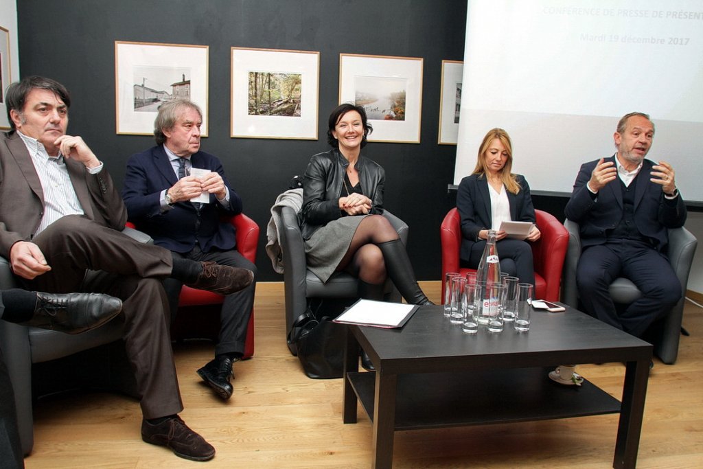 Philippe Dejust, Jean Michel Willmotte, Laure-Agnès Caradec, Sabine Bernasconi, Jean-Jacques Léonard ont présenté le projet Artplexe-Canebière (Photo Robert Poulain)