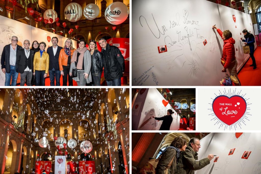 Jean-Luc Chauvin, président de la CCIMP et les membres de la Team CCIMP ont inauguré ce samedi 17 février à midi le Wall of Love dans le Grand Hall du Palais de la Bourse. Petits et grands sont invités au Palais de la Bourse aujourd'hui jusque 18h30 pour déposer, seul, en couple ou entre amis, un mot d'amour, une photo (un photomaton dédié est mis à disposition sur place) ou encore un poème sur The Wall of Love donnant ainsi naissance à une grande œuvre collective sur 18 mètres linéaire (Photos: F. Moura | CCIMP)