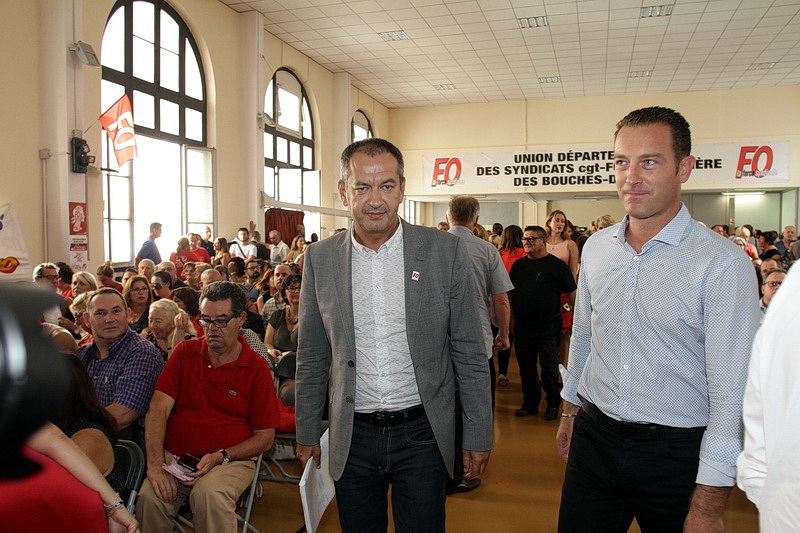 Pascal Pavageau et Franck Bergamini, le secrétaire de l'UD FO13 (Photo Robert Poulain)
