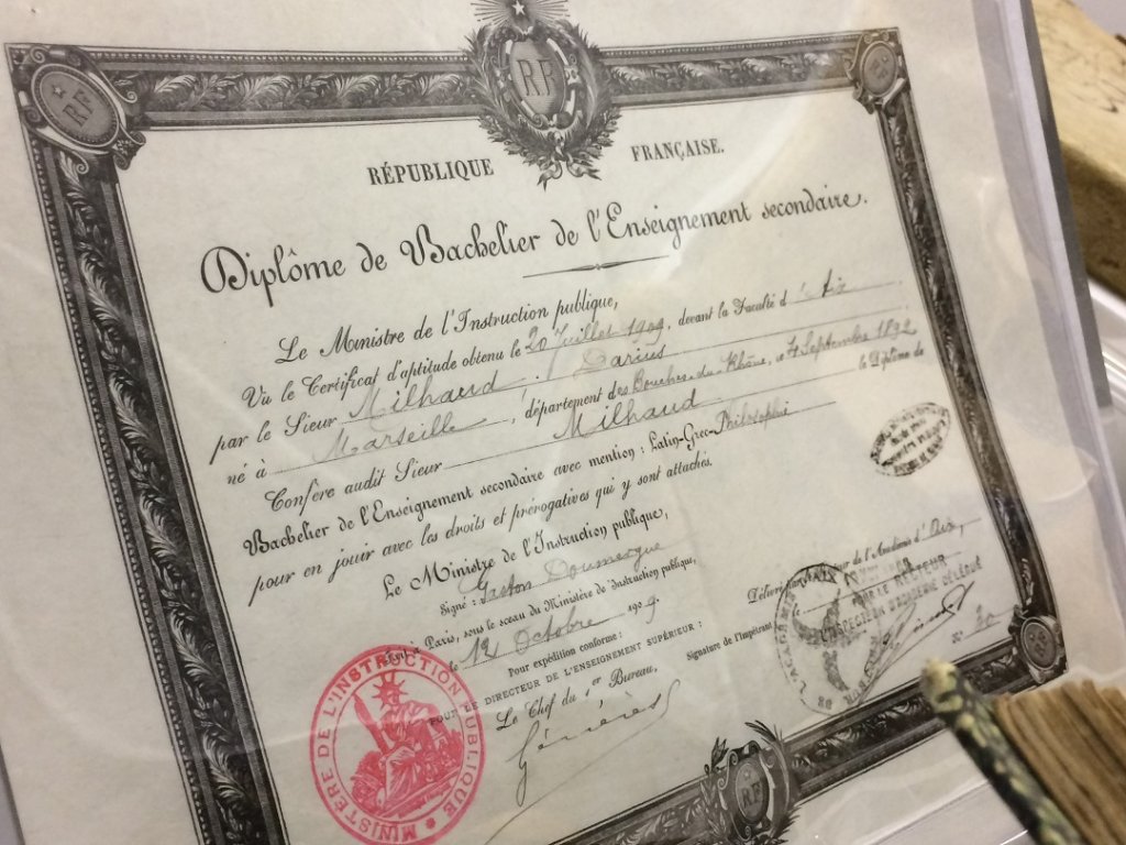 Le diplôme du Bac de Darius Milhaud. Les archives conservent tous les diplômes qui n'ont pas été demandés par leur titulaire. L’Éducation Nationale ne conserve rien (Photo M.B)