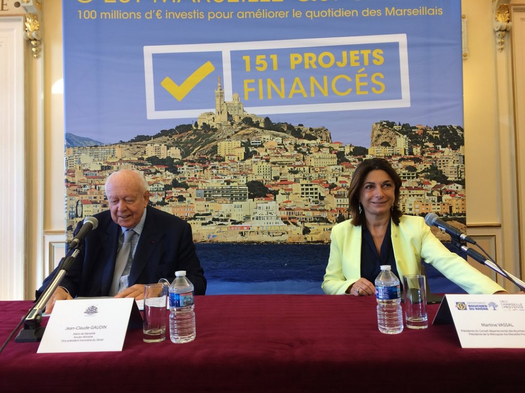 Martine Vassal en présence de Jean-Claude Gaudin annonce une enveloppe supplémentaire de 50M€ (Photo Mireille Bianciotto)