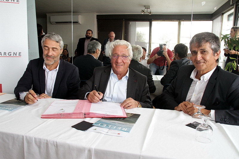 Joël Chassard, Paul Leccia, Franck Paoli se sont retrouvés au CNM pour reconduire le dispositif de reconversion des nageurs et des poloïstes (Photo Robert Poulain)