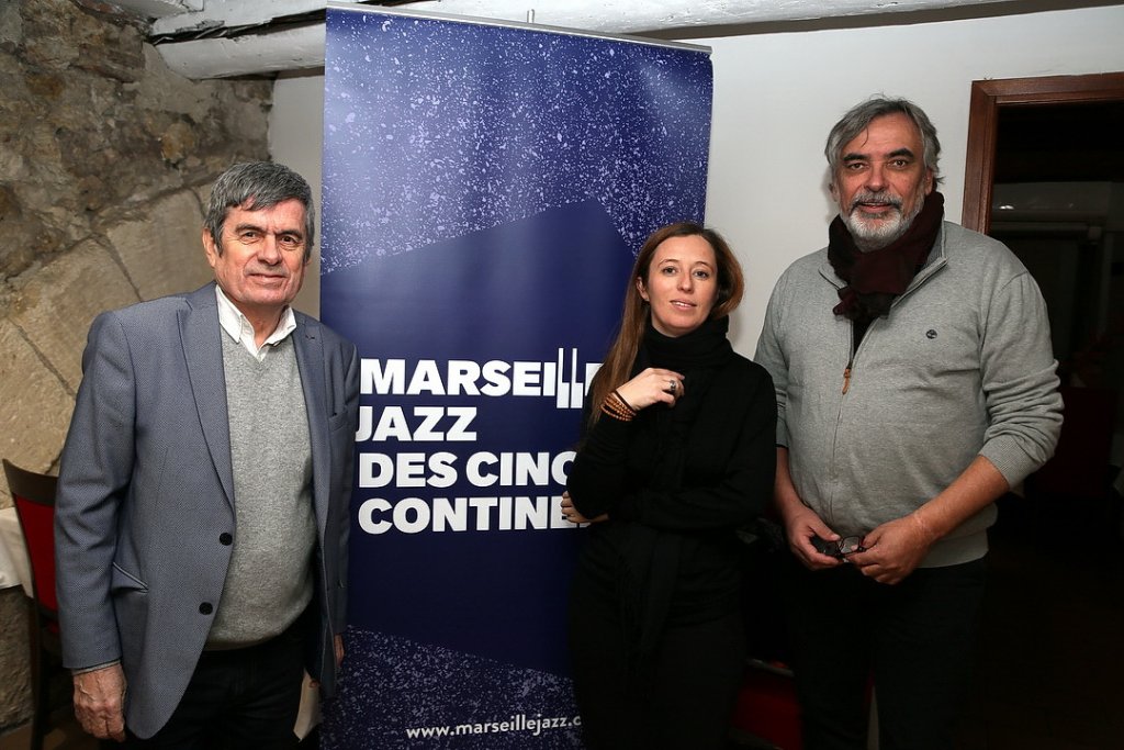 Régis Guerbois, Aurélie Pampana et Hugues Kieffer lors de la présentation de Marseille Jazz des Cinq continents (Photo Robert Poulain)