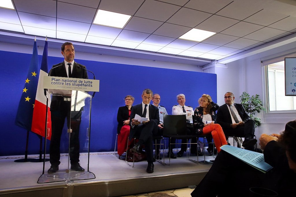 Christophe Castaner accompagné de Gérald Darmanin, Nicole Belloubet et Laurent Nuñez (Photo Robert Poulain)