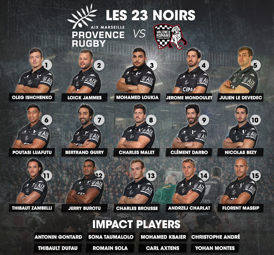 Les 23 de Provence-Rugby qui joueront ce vendredi soir à Valence-Romans