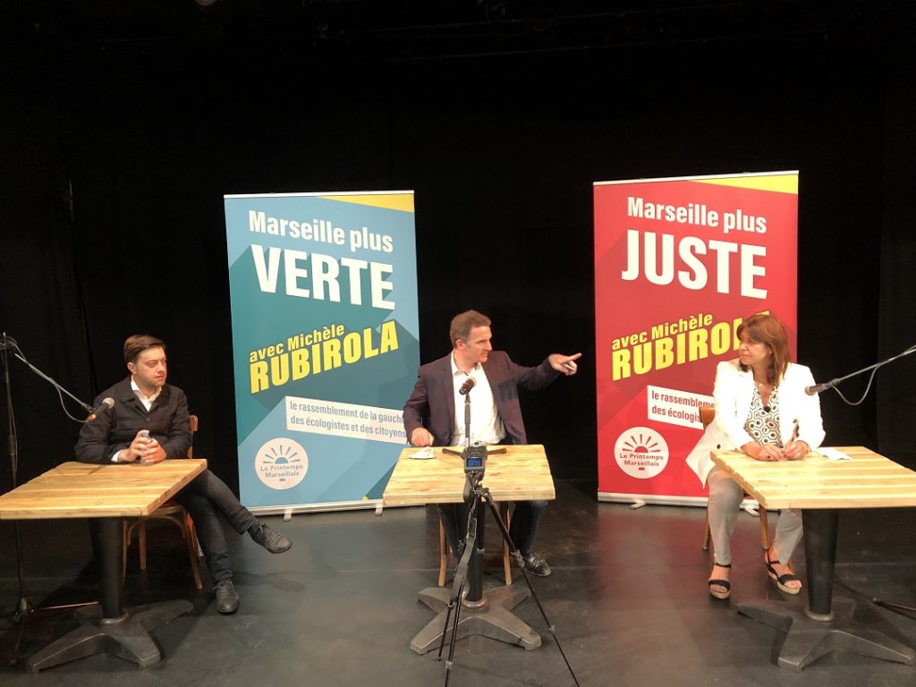 Eric Piolle, maire écologiste de Grenoble entouré de Benoît Payan tête de liste dans les 2/3 et Michèle Rubirola, tête de liste dans les 4/5 et candidate Le Printemps Marseillais à la mairie de Marseille (Photo Mireille Bianciotto) Eric Piolle, maire écologiste de Grenoble entouré de Benoît Payan tête de liste dans les 2/3 et Michèle Rubirola, tête de liste dans les 4/5 et candidate Le Printemps Marseillais à la mairie de Marseille (Photo Mireille Bianciotto)