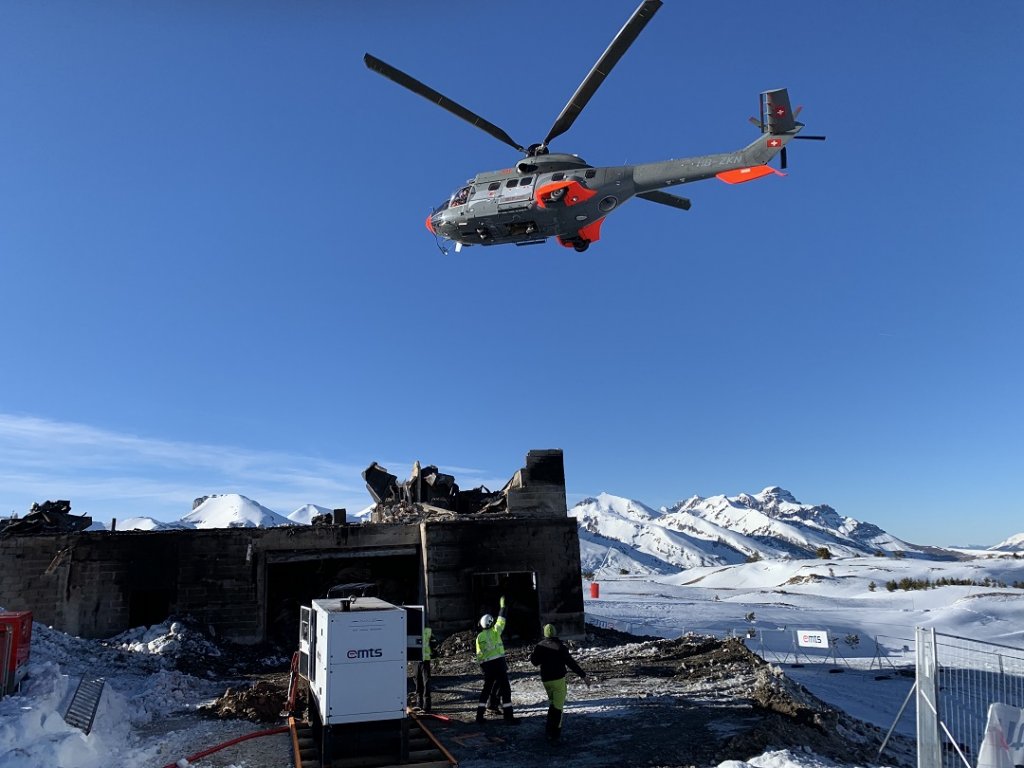 Une vue prise à Superdévoluy (Hautes-Alpes) où s'est rendu le Groupe EMTS en février et pendant dix jours pour mener une opération de remise en sécurité, à 1 800 mètres d'altitude, d'un site accueillant un grand restaurant d'altitude. ©EMTS