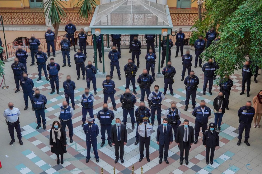 C’est dans la cour de l’ancien Hôpital Saint Roch, futur Hôtel des Polices que Christian Estrosi a présenté le bilan de l’action de la police municipale de Nice © ville de Nice