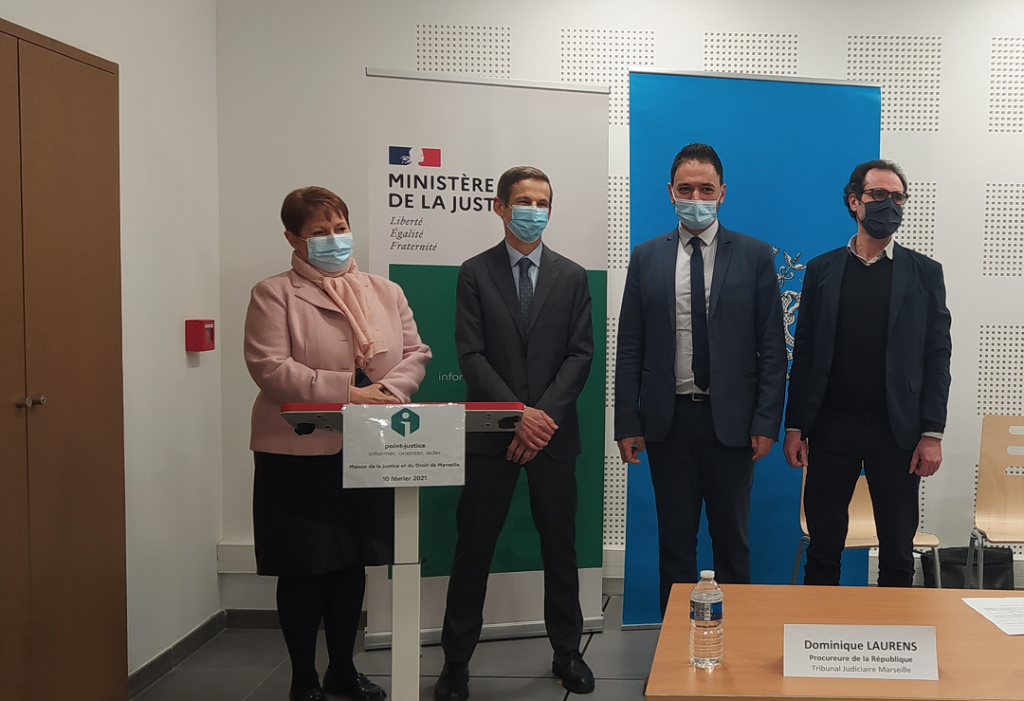 Dominique Laurens, procureure de la République, Olivier Leurent, président du Tribunal Judiciaire de Marseille, Yannick Ohanessian, adjoint à la sécurité, Me Pascal Luongo, représentant le bâtonnier Jean-Raphaël Fernandez (Photo Mireille Bianciotto)