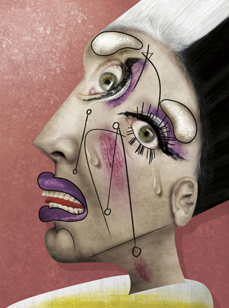 2019, Orlan s'hybride aux portraits des femmes de Picasso, 111,5 x 150 cm