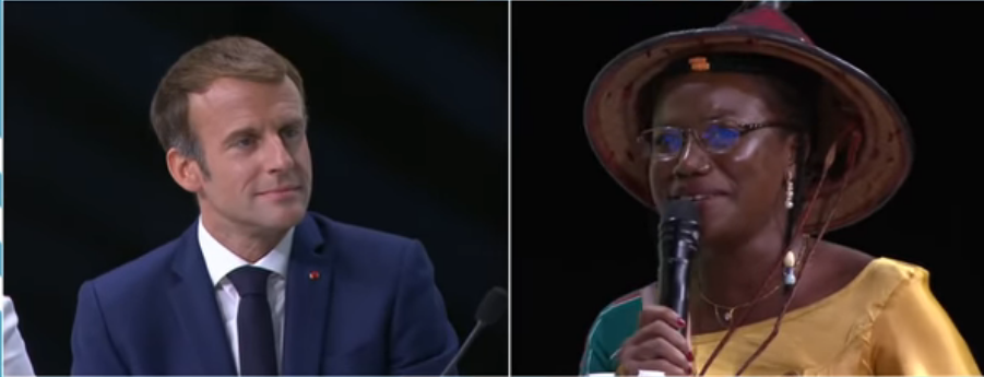 Emmanuel Macron et l'entrepreneuse burkinabè Ragnimwendé Eldaa Koama  pour qui 