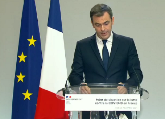 Le ministre de la Santé, Olivier Véran, a présenté ce jeudi 25 novembre de nouvelles mesures destinées à lutter contre la cinquième vague de Covid-19 (Photo capture d'écran)