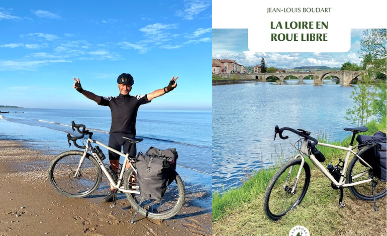 L'arrivée de Jean-Louis Boudart à l'Océan. Après un périple de 1000 km en suivant la Loire, un livre a vu le jour "La Loire en roue libre" © DR