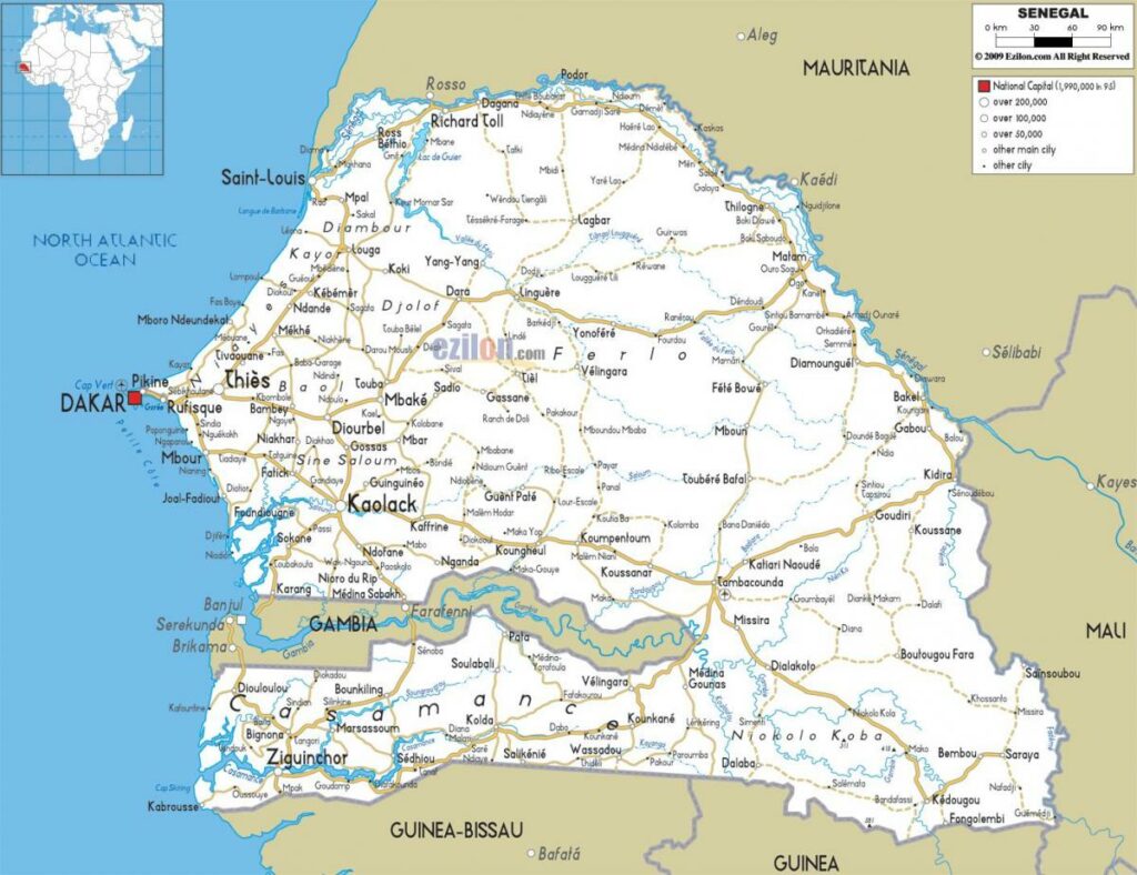 Carte de la Casamance et du Sénégal (source maps-sénégal)