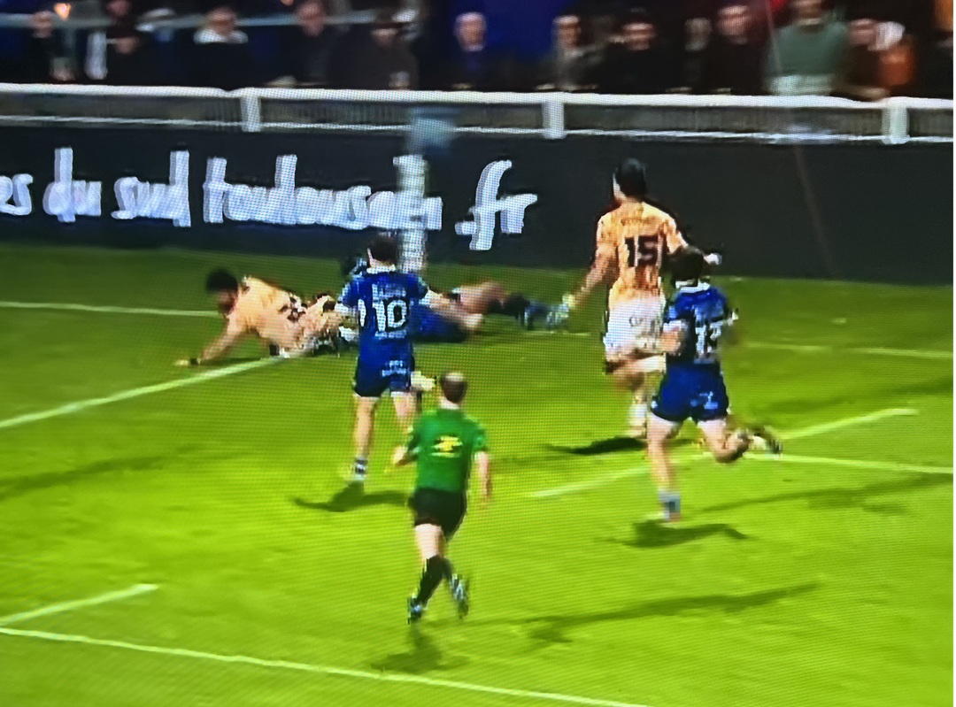L’essai de toute beauté de Finau qui a permis à Provence Rugby de passer devant Colomiers. Capture d’écran Canal+sport