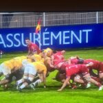 A la 19e minute de la rencontre, la mêlée conquérante des Aixois allait amener leur premier essai inscrit par Suta. Capture d’écran Canal +