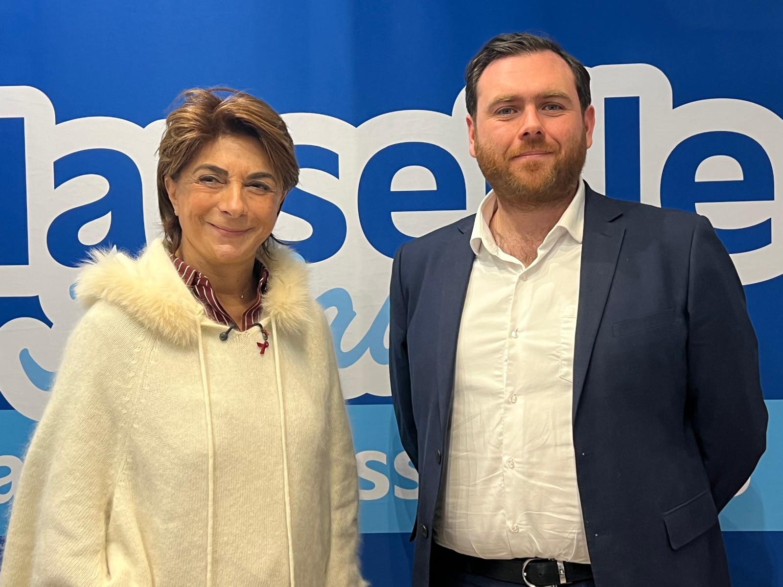 Martine Vassal, candidate aux municipales de Marseille et Romain Simmarano, porte-parole de la campagne © Joël Barcy
