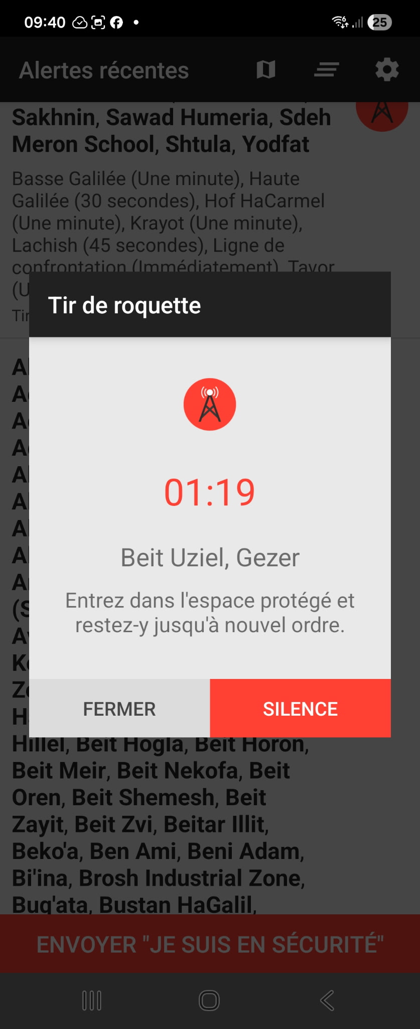 Activation des alertes à travers Israël