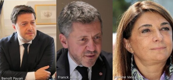 Benoît Payan Printemps Marseillais, Franck Allisio (RN -UDR) Martine Vassal MoDem-Renaissance-Horizons-LR) © Destimed/ J.B et R.P