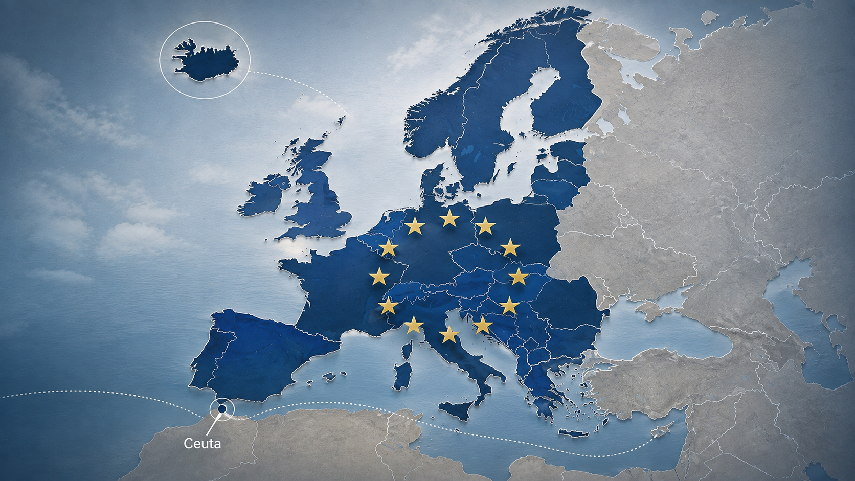 De l’Islande à Ceuta, l’Europe confrontée aux questions de souveraineté, de sécurité et de protection de ses frontières. Illustration générée par IA.