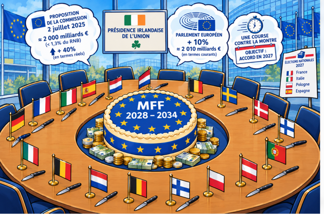 Le budget européen 2028-2034 au cœur des négociations entre les États membres et les institutions de l’Union européenne. (Illustration générée par IA)